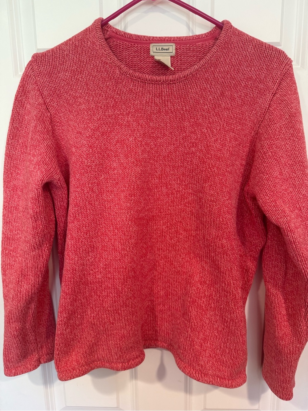 L.L. Bean Women's Heathered Coral Scoop-Neck Sweater Vintage